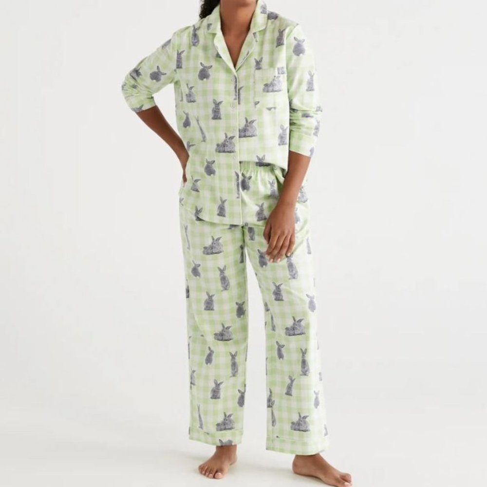 SUSSAN | BUNNY CHECK COTTON FLANNELETTE PYJAMA SET | PALE MINT | MEDIUM | NWT - Picture 1 of 2
